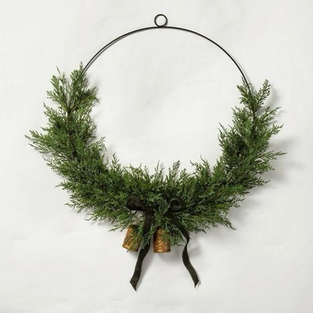28 inch Fake Cedar Asymetrical Wreath and Bells - NWT - Target -Hearth and Hand